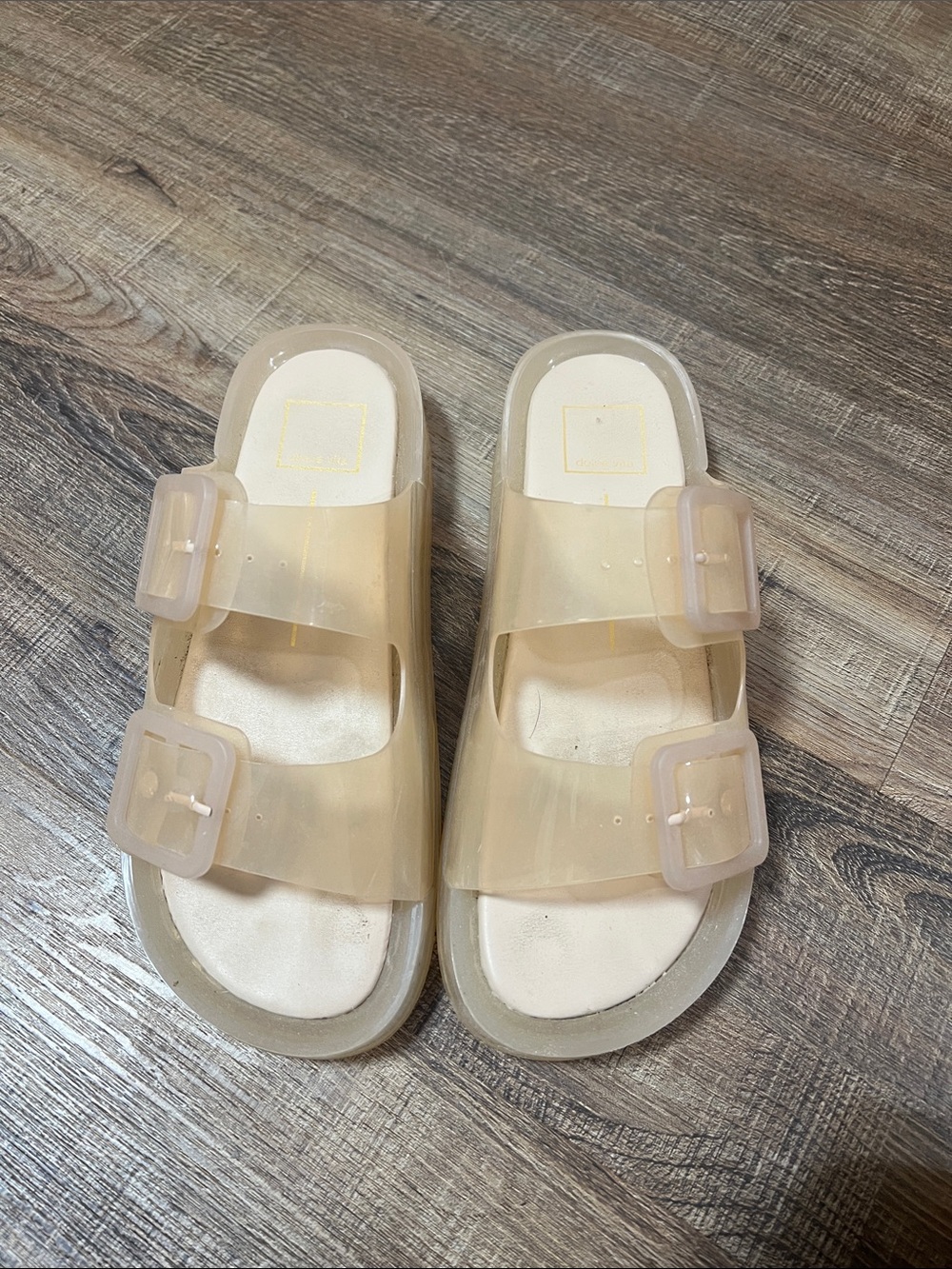 Dolce Vita Nude Transparent Double-Buckle Slide Sandals - Women